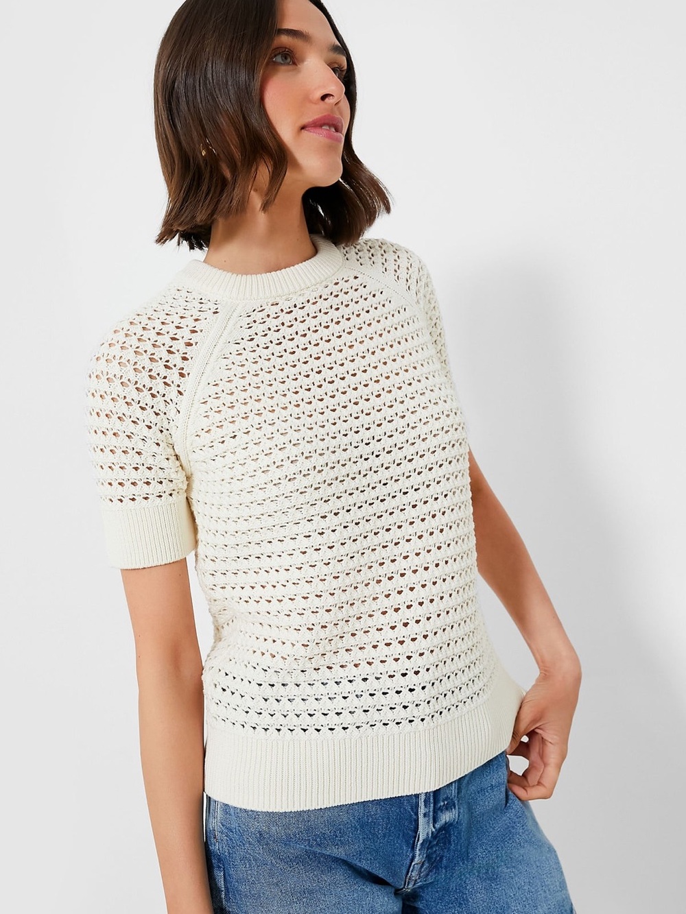 Varley Alva Knit Crewneck Sweater in Egret